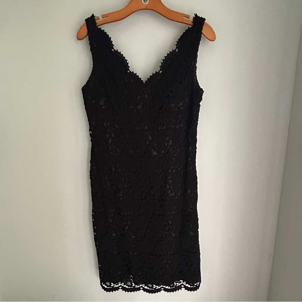Ann Taylor Women's Crocheted Black Sleeveless Cocktail LBD Dress Boho 2